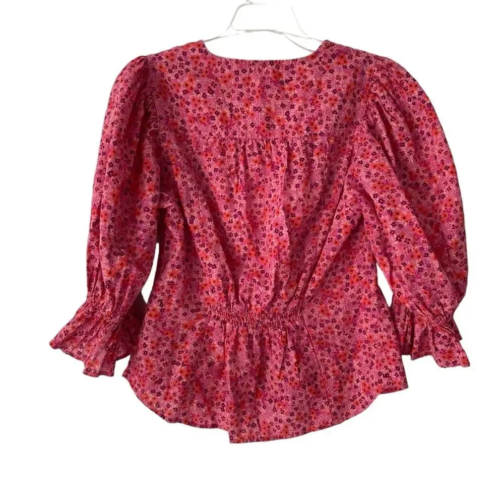 Free People I Found You Pink Floral Print Blouse size small NWTS Puff Sleeves